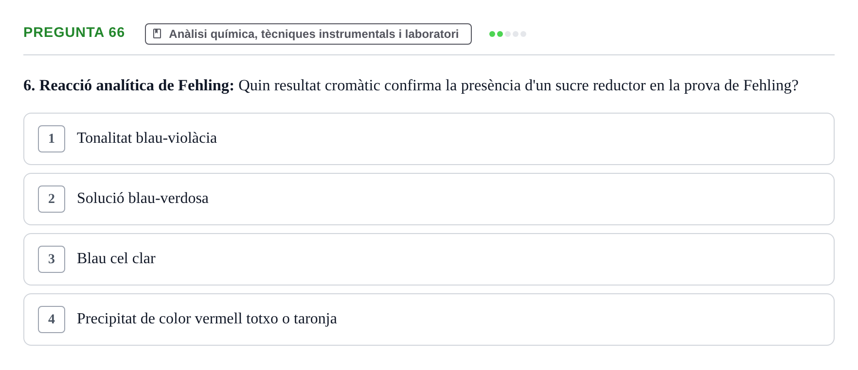 Enunciado: Pregunta 66 · Química i Física Aplicada URV Examen de Química (1a Convocatòria)