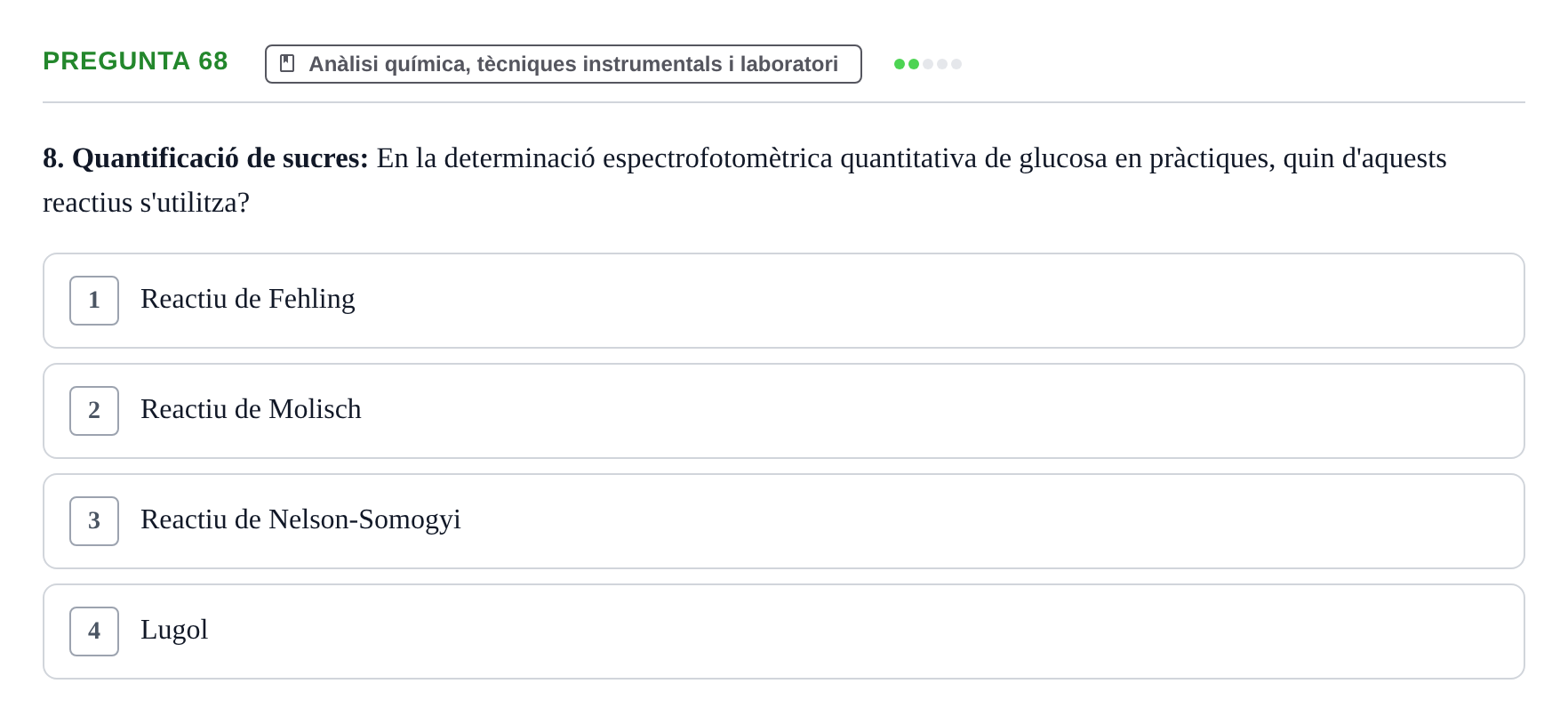 Enunciado: Pregunta 68 · Química i Física Aplicada URV Examen de Química (1a Convocatòria)