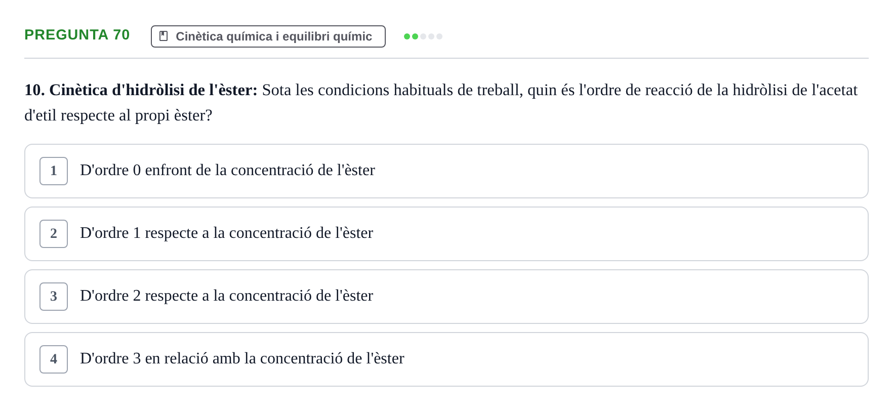 Enunciado: Pregunta 70 · Química i Física Aplicada URV Examen de Química (1a Convocatòria)