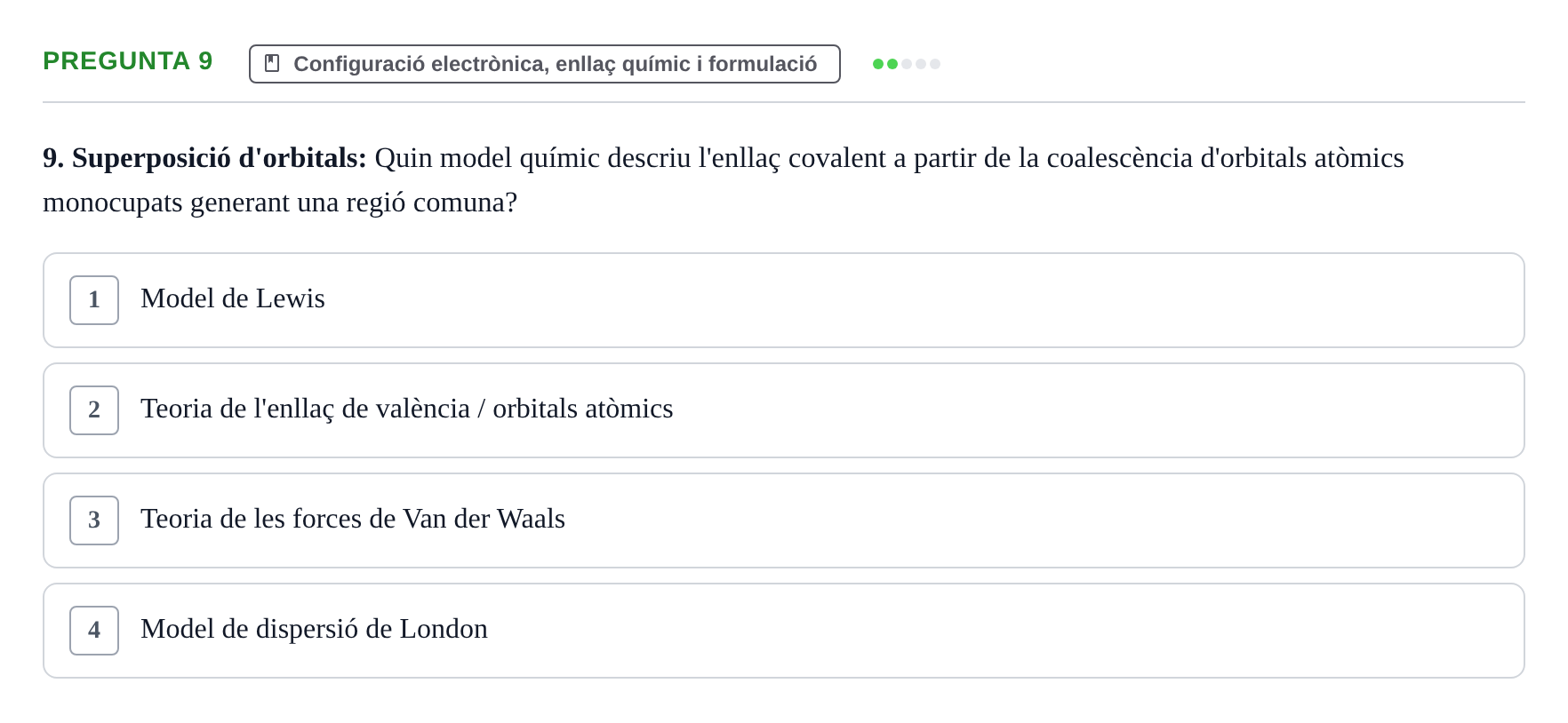 Enunciado: Pregunta 9 · Química i Física Aplicada URV Examen de Química (1a Convocatòria)