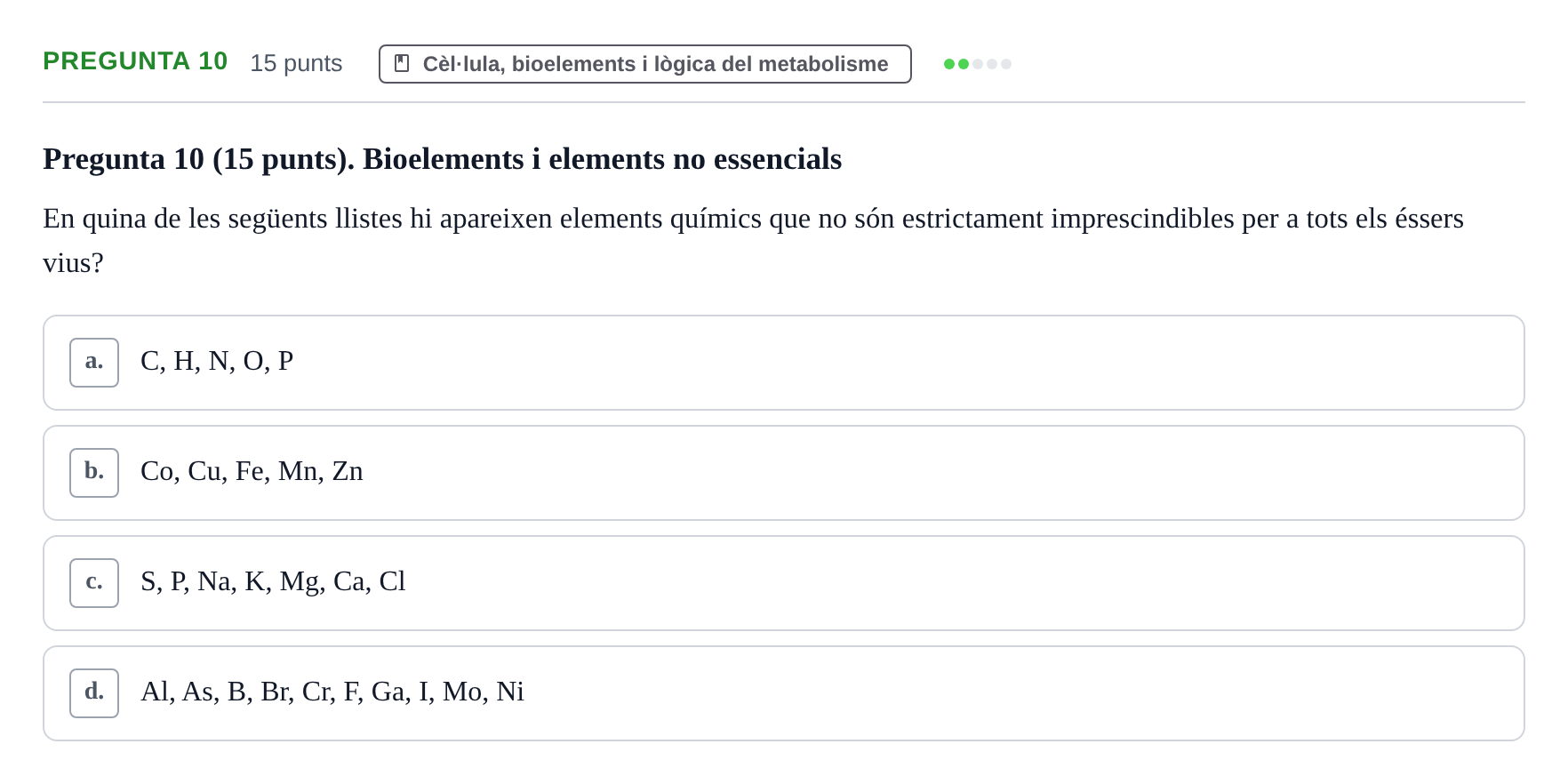 Enunciado: Pregunta 10 · Bioquímica URV 2017