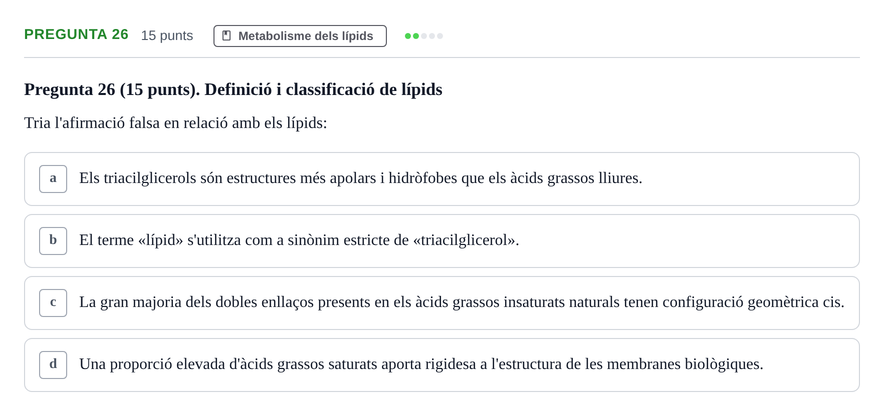 Enunciado: Pregunta 26 · Bioquímica URV 2017