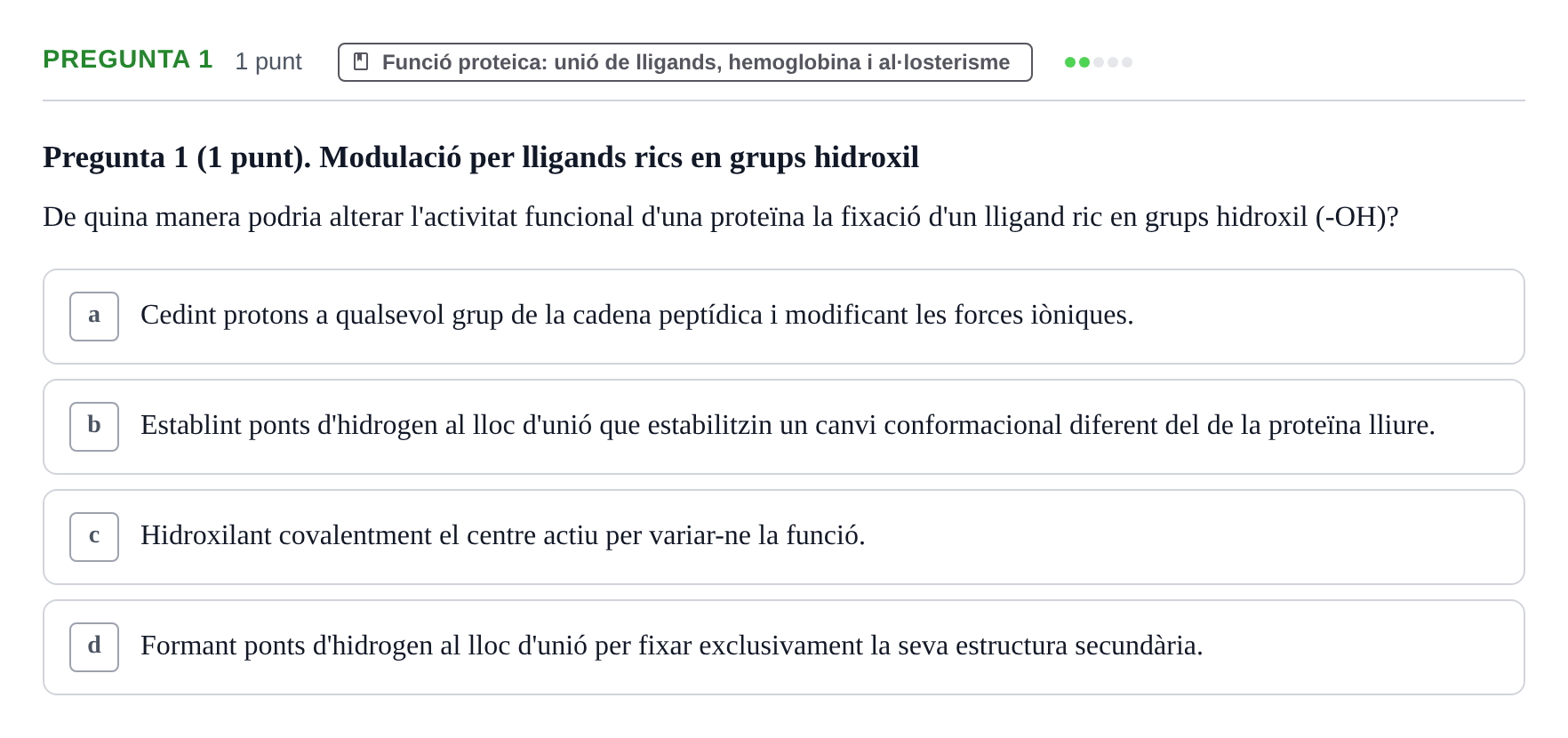 Enunciado: Pregunta 1 · Bioquímica URV 2019
