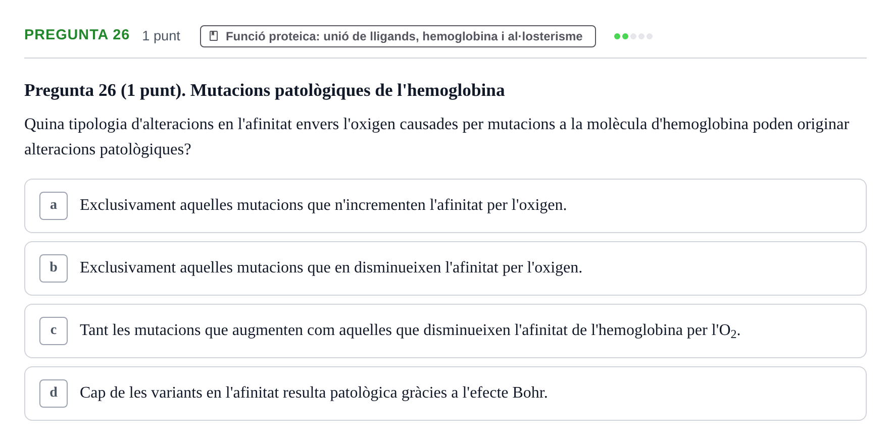 Enunciado: Pregunta 26 · Bioquímica URV 2019