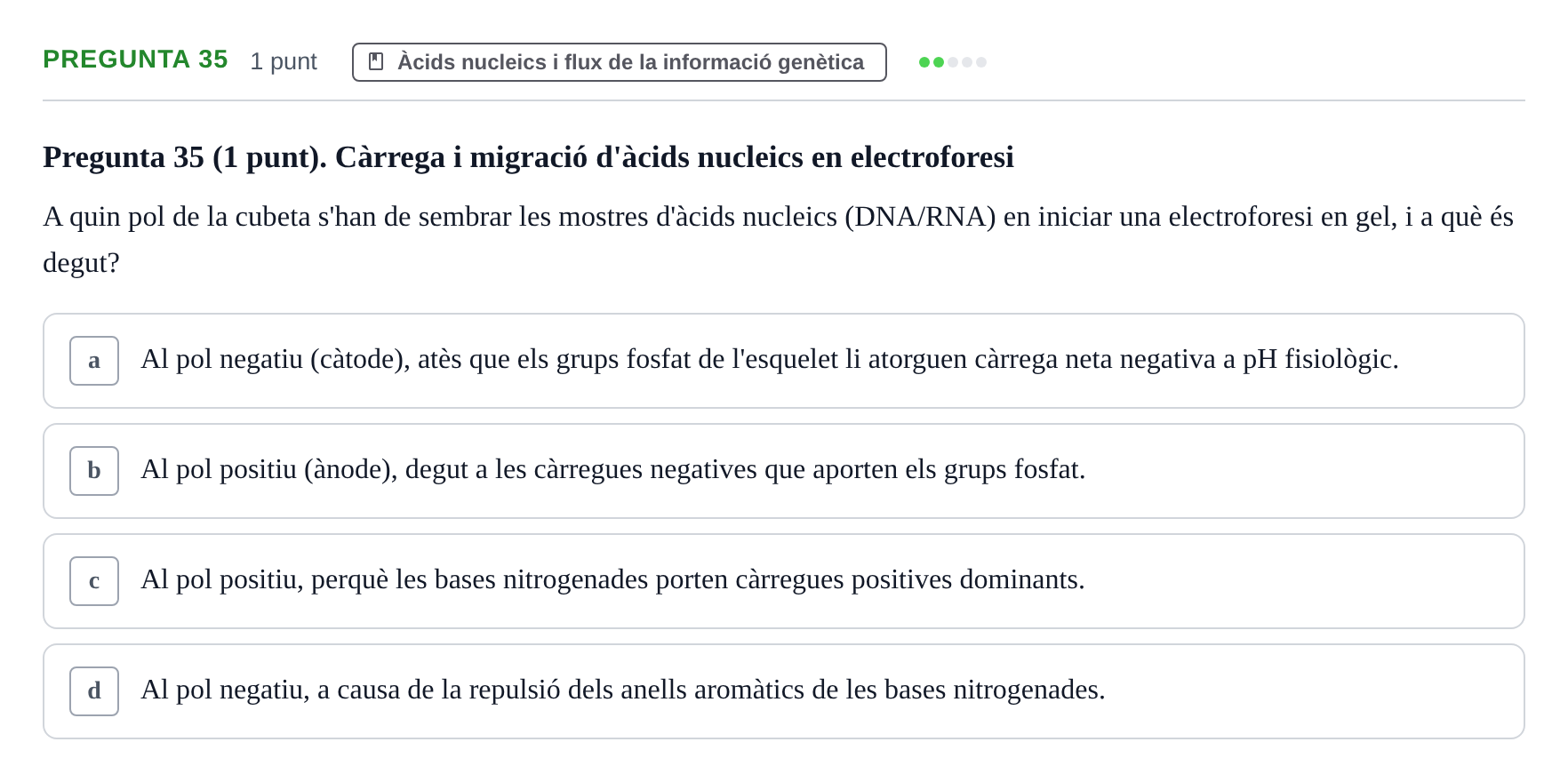 Enunciado: Pregunta 35 · Bioquímica URV 2019