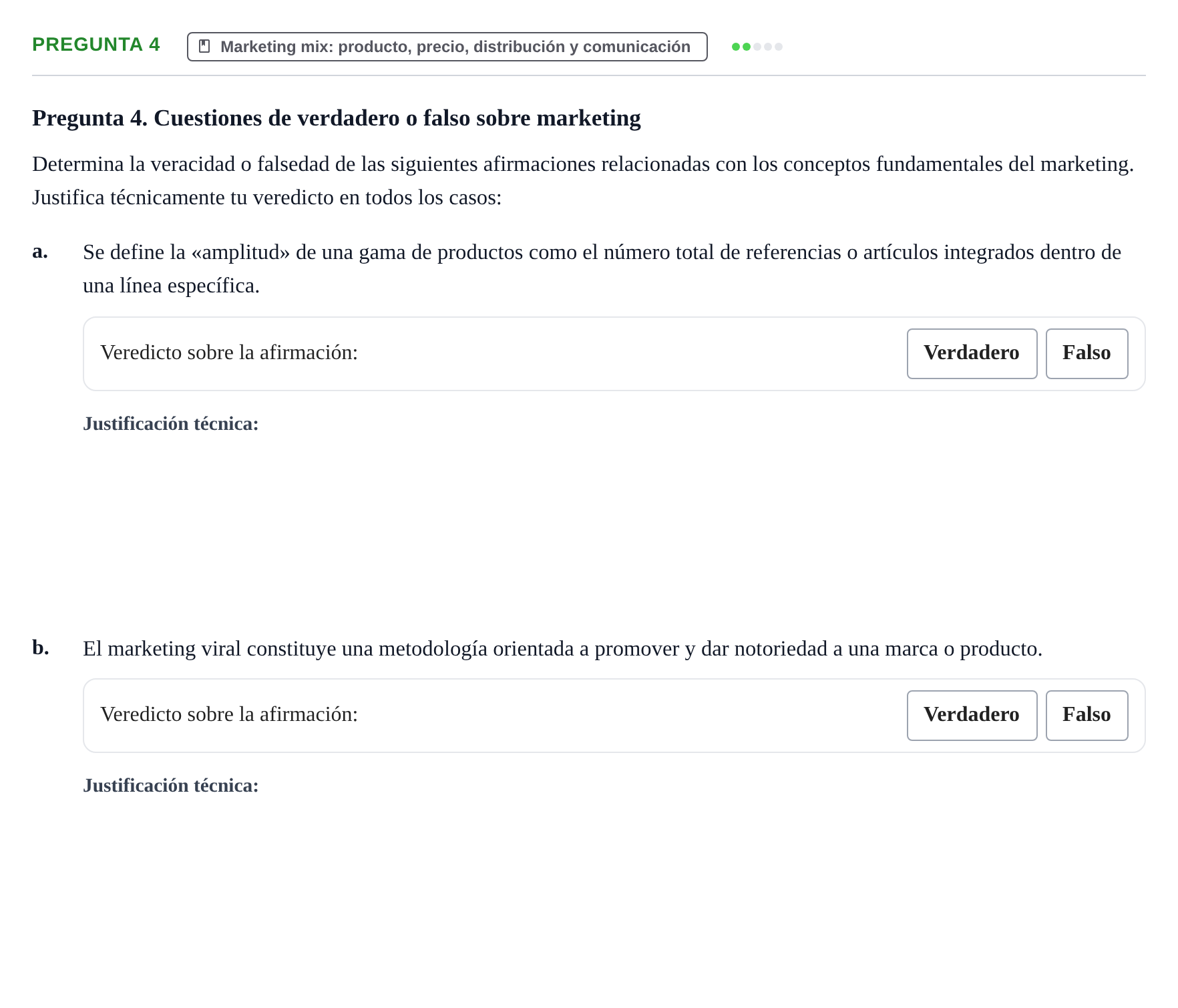 Enunciado: Pregunta 4 - Marketing mix
