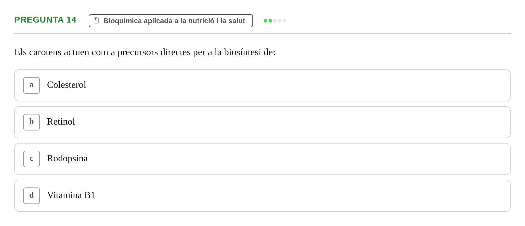 Enunciado: Pregunta 14 · Bioquímica i Biologia Molecular URV 2015