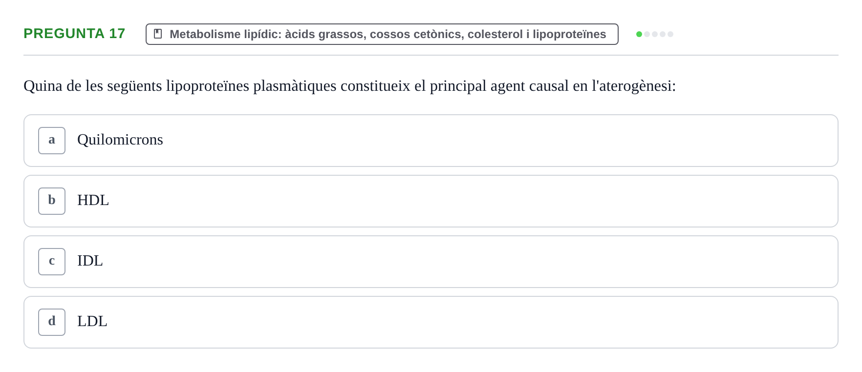 Enunciado: Pregunta 17 · Bioquímica i Biologia Molecular URV 2015