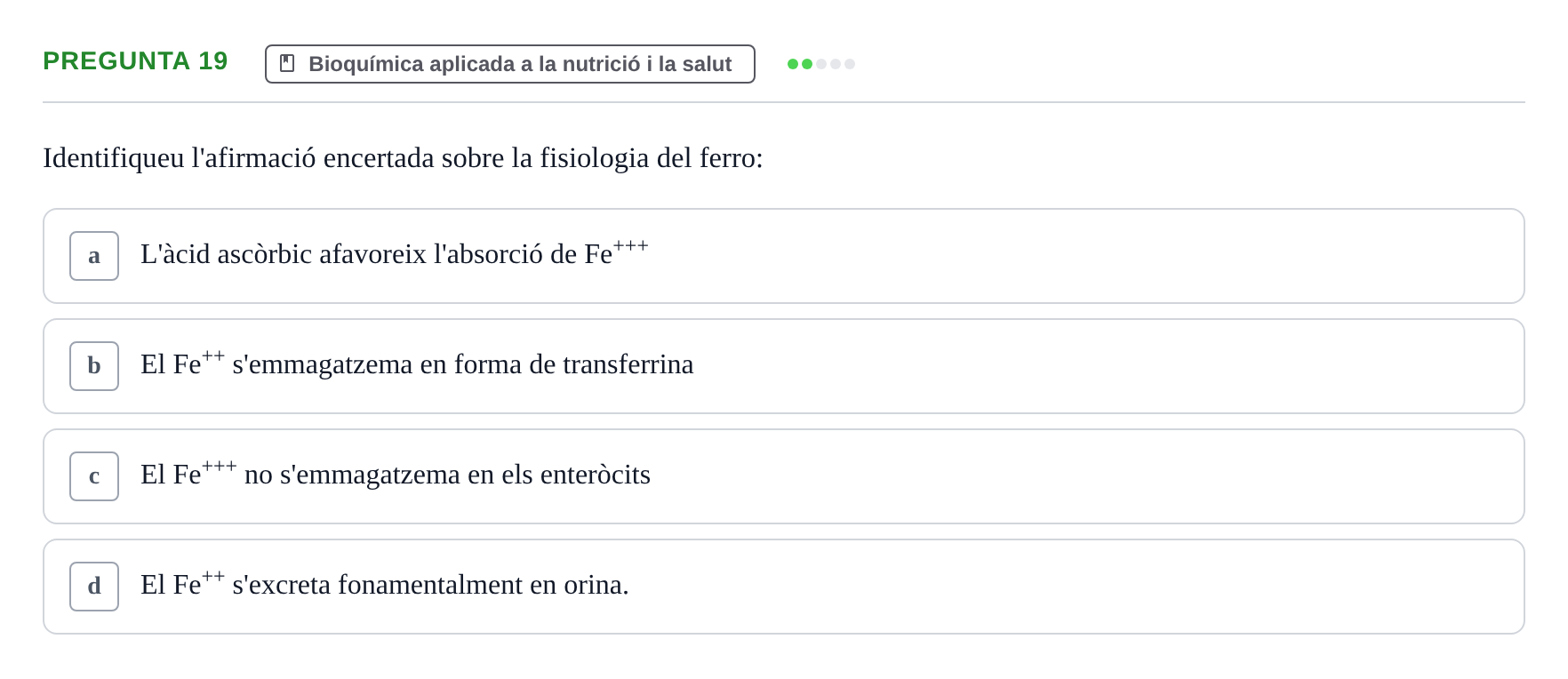 Enunciado: Pregunta 19 · Bioquímica i Biologia Molecular URV 2015