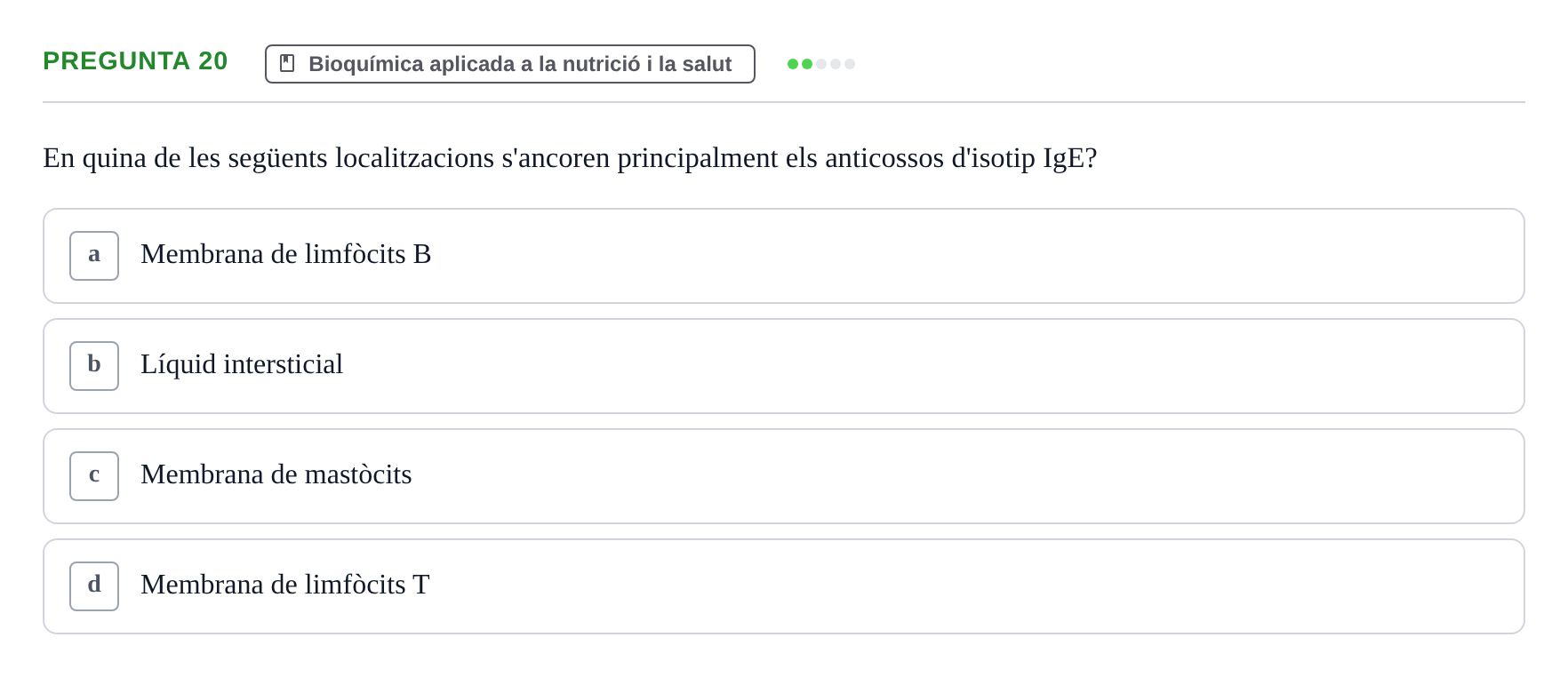 Enunciado: Pregunta 20 · Bioquímica i Biologia Molecular URV 2015