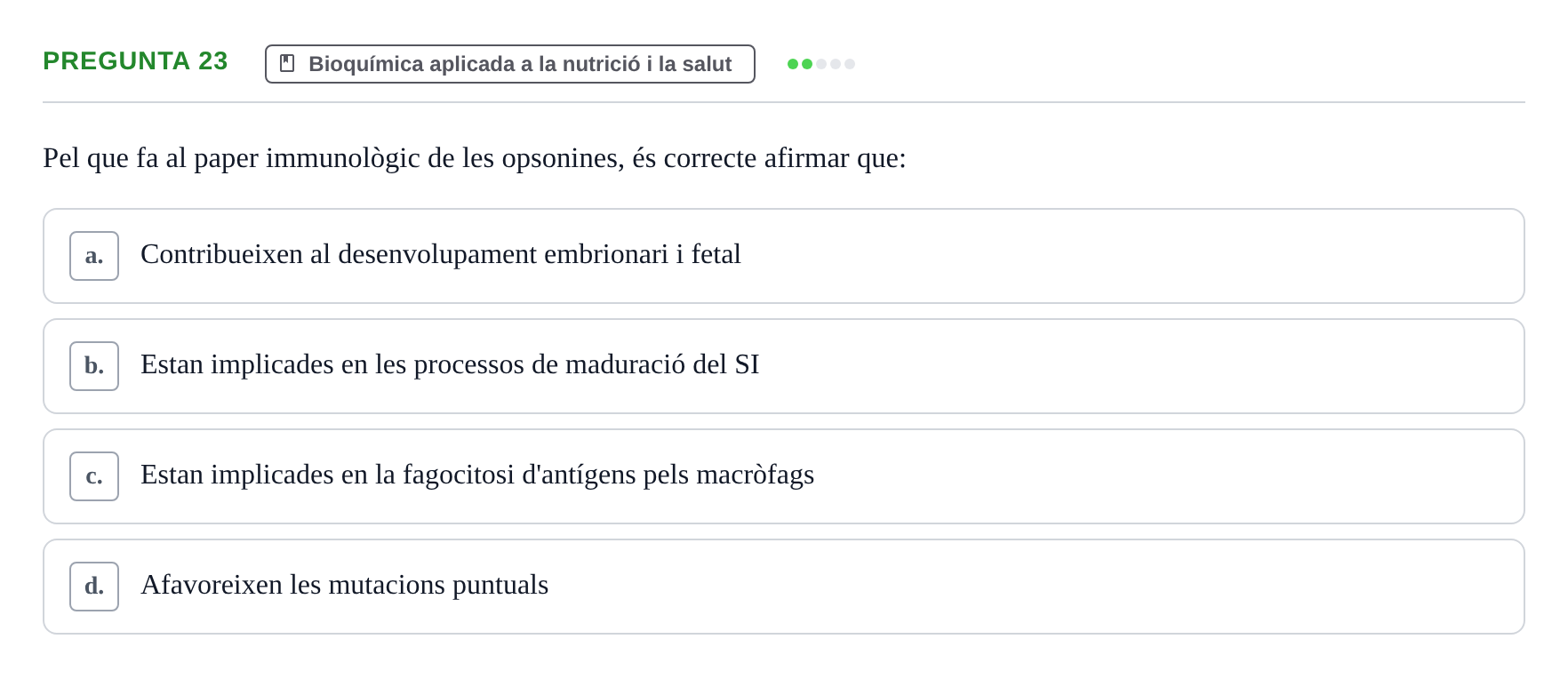Enunciado: Pregunta 23 · Bioquímica i Biologia Molecular URV 2015