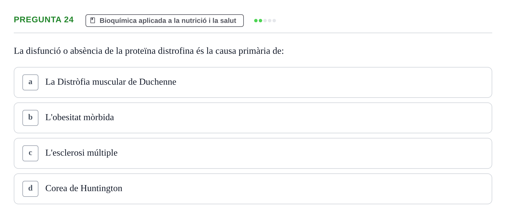 Enunciado: Pregunta 24 · Bioquímica i Biologia Molecular URV 2015
