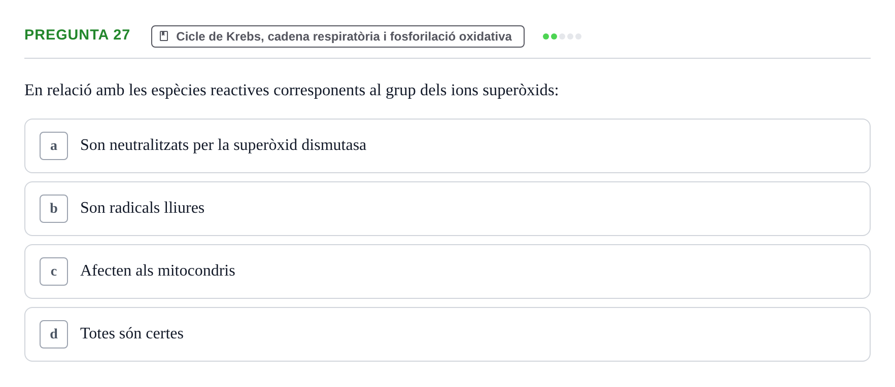 Enunciado: Pregunta 27 · Bioquímica i Biologia Molecular URV 2015