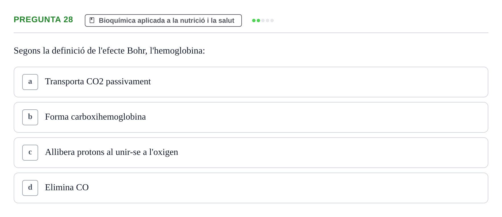 Enunciado: Pregunta 28 · Bioquímica i Biologia Molecular URV 2015