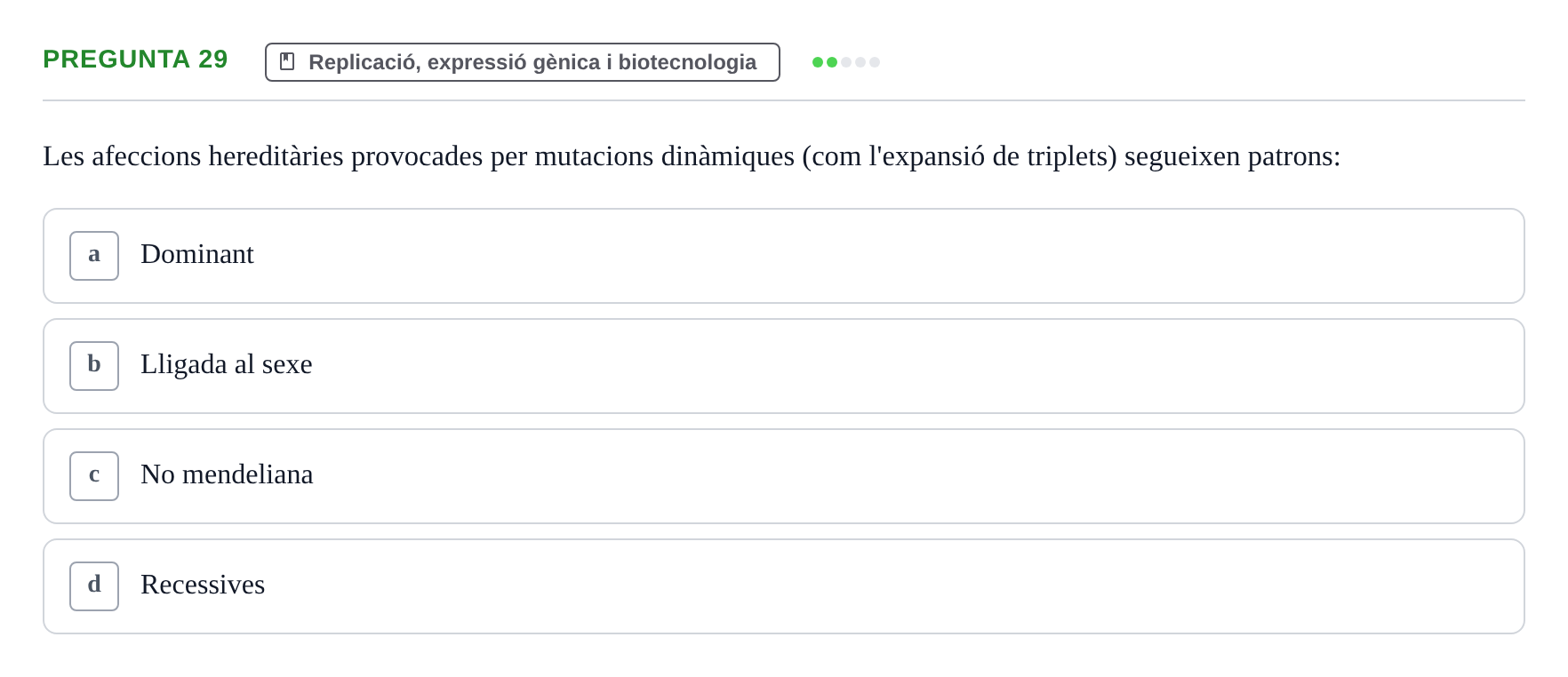 Enunciado: Pregunta 29 · Bioquímica i Biologia Molecular URV 2015