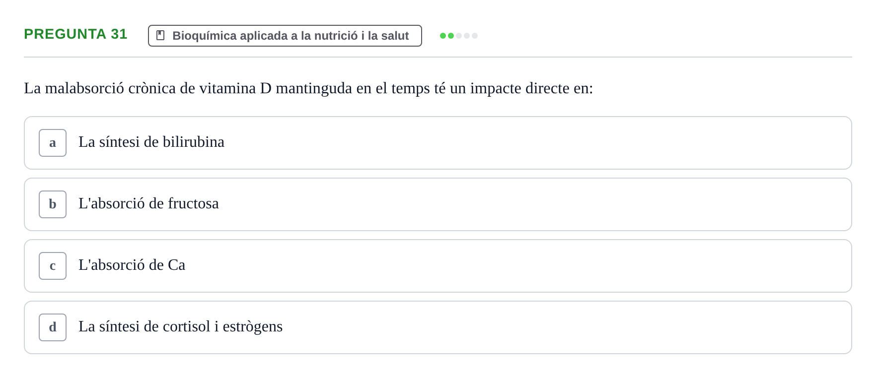 Enunciado: Pregunta 31 · Bioquímica i Biologia Molecular URV 2015