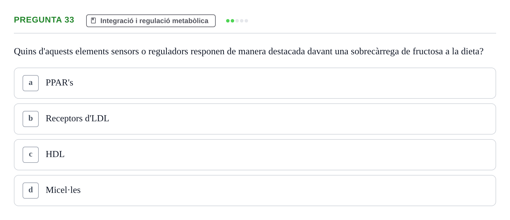 Enunciado: Pregunta 33 · Bioquímica i Biologia Molecular URV 2015