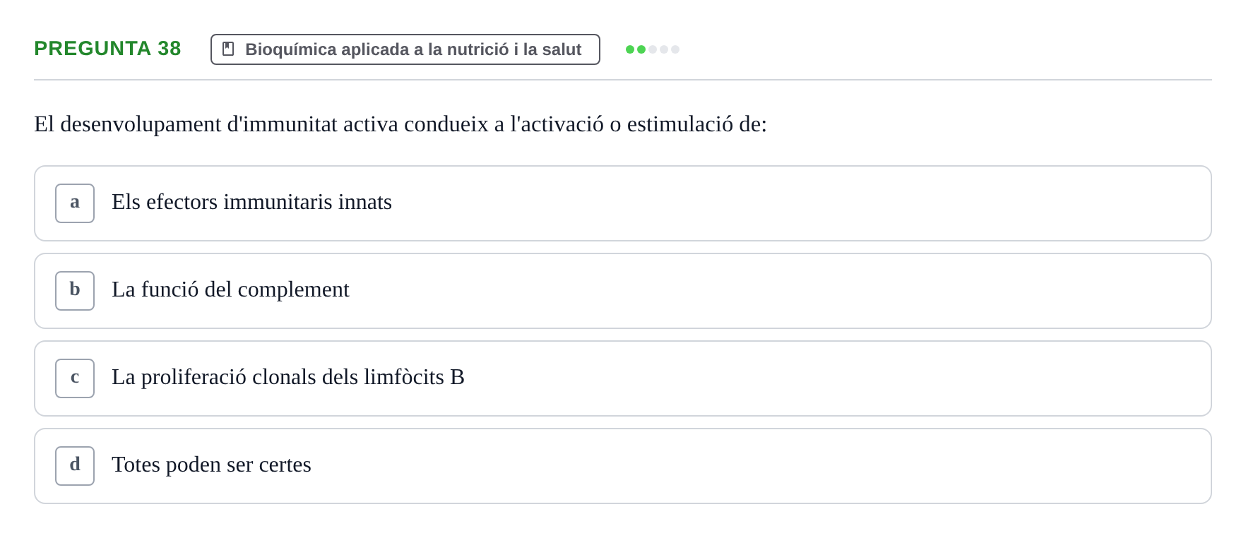 Enunciado: Pregunta 38 · Bioquímica i Biologia Molecular URV 2015