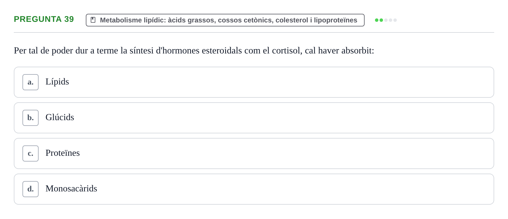 Enunciado: Pregunta 39 · Bioquímica i Biologia Molecular URV 2015