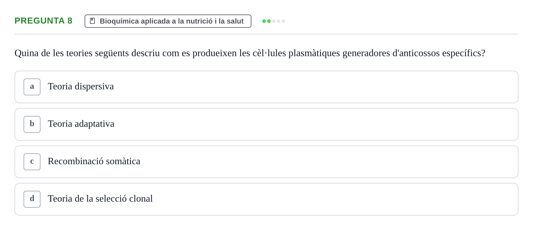 Enunciado: Pregunta 8 · Bioquímica i Biologia Molecular URV 2015
