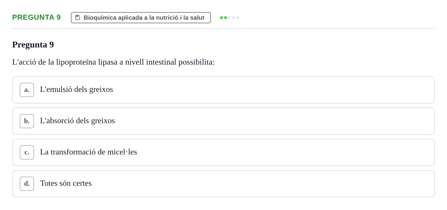 Enunciado: Pregunta 9 · Bioquímica i Biologia Molecular URV 2015