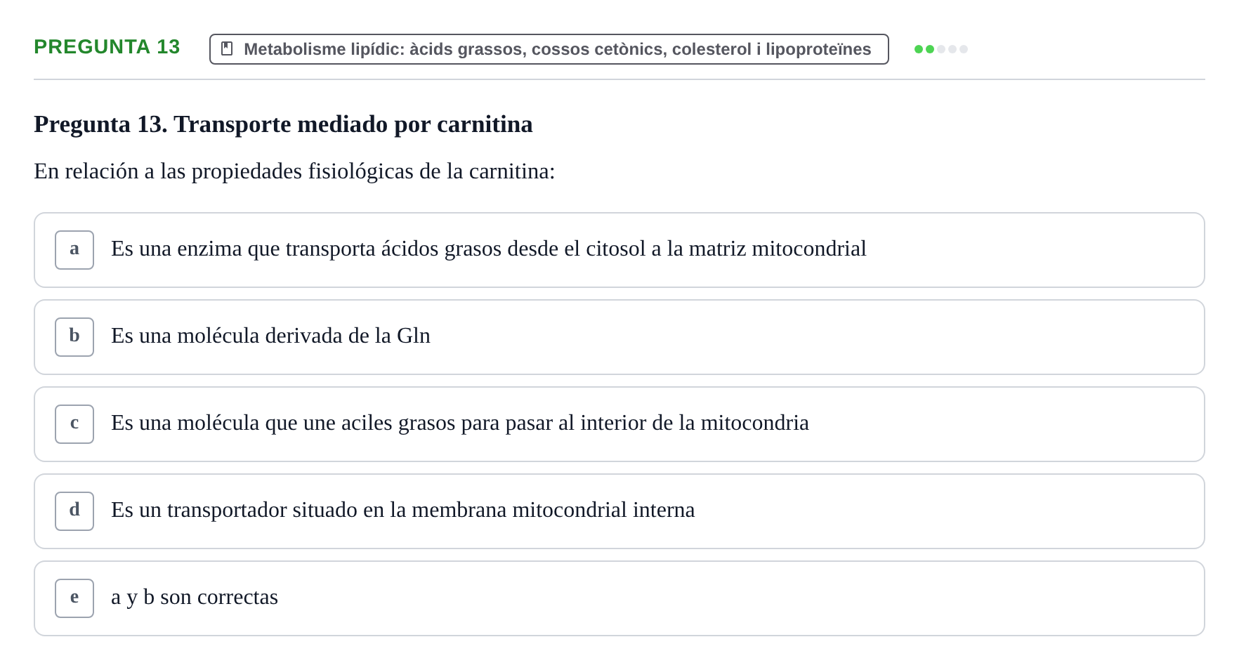 Enunciado: Pregunta 13 · Bioquímica i Biologia Molecular URV 2014