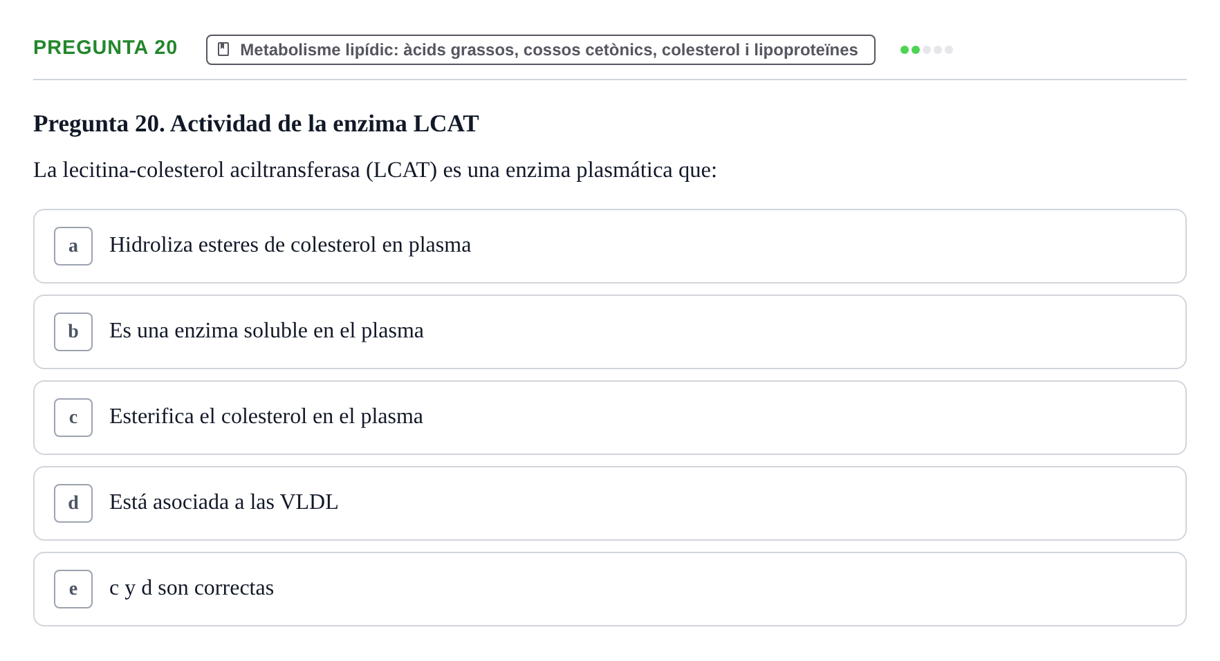 Enunciado: Pregunta 20 · Bioquímica i Biologia Molecular URV 2014