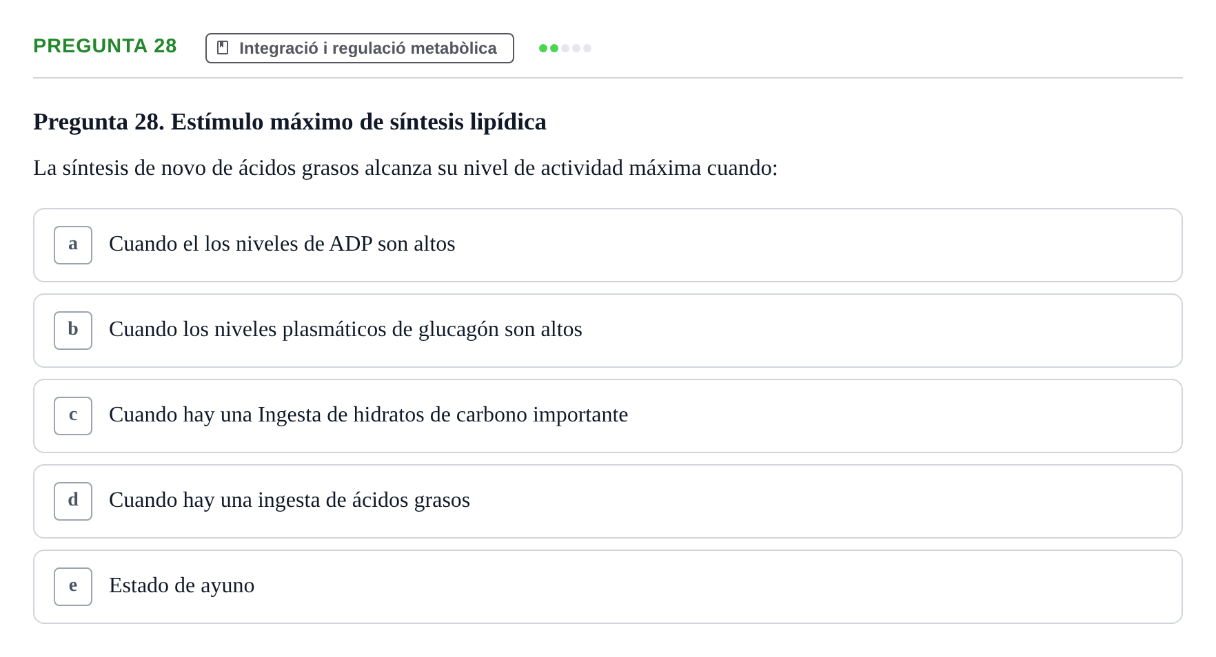 Enunciado: Pregunta 28 · Bioquímica i Biologia Molecular URV 2014