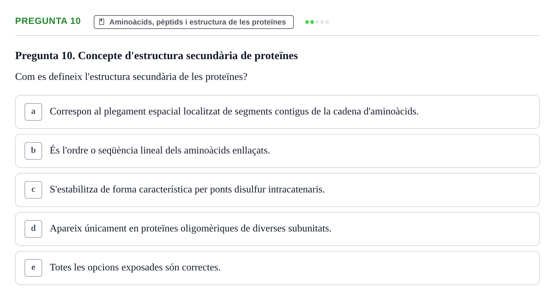 Enunciado: Pregunta 10 · Bioquímica i Biologia Molecular URV 2011