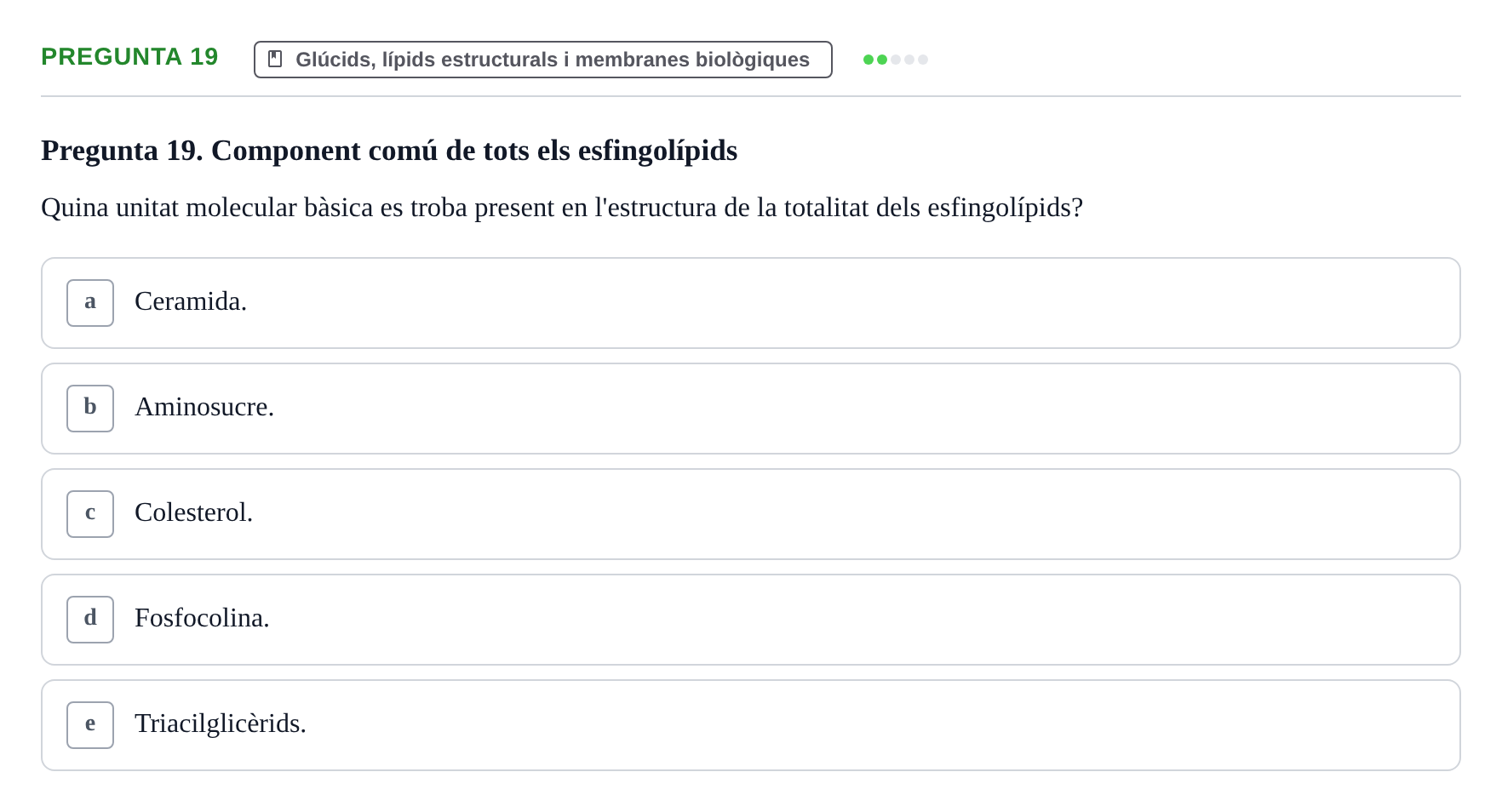 Enunciado: Pregunta 19 · Bioquímica i Biologia Molecular URV 2011