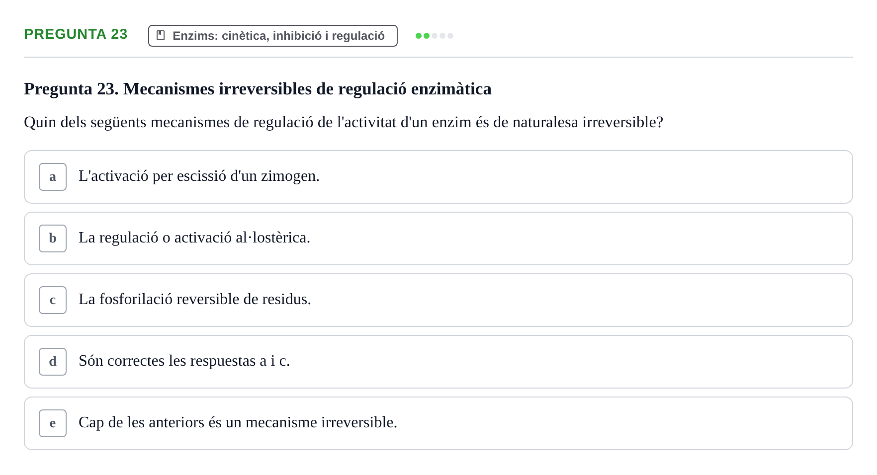 Enunciado: Pregunta 23 · Bioquímica i Biologia Molecular URV 2011