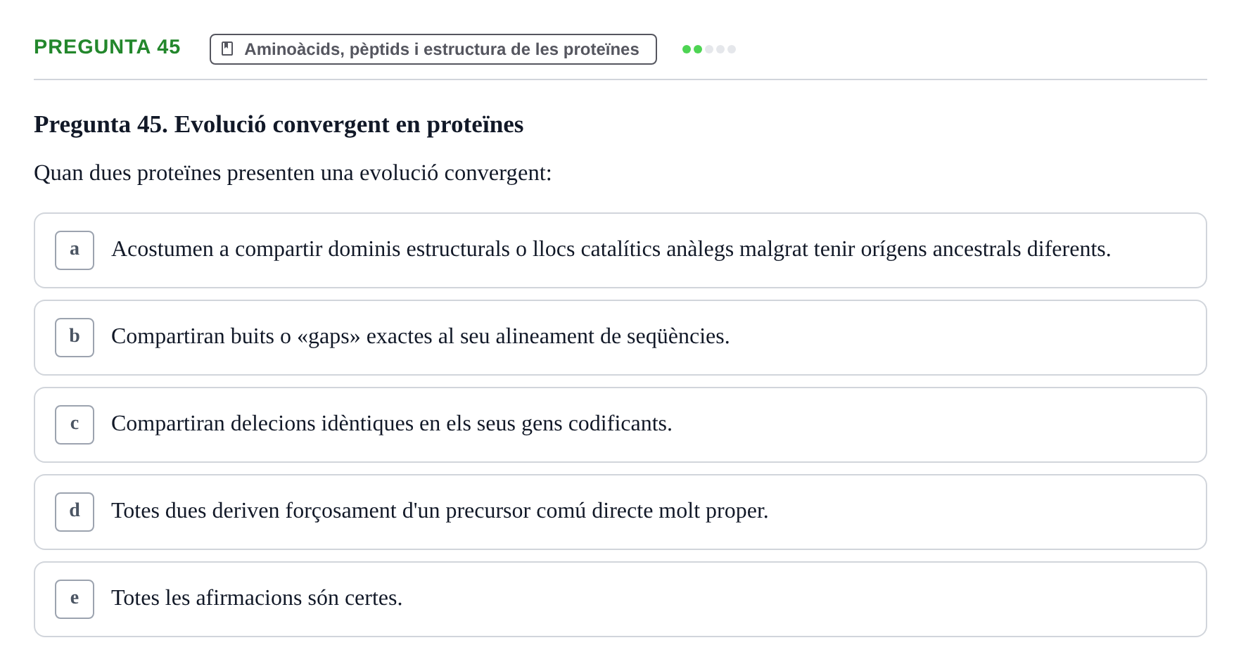 Enunciado: Pregunta 45 · Bioquímica i Biologia Molecular URV 2011