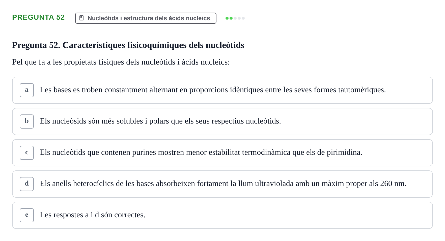 Enunciado: Pregunta 52 · Bioquímica i Biologia Molecular URV 2011