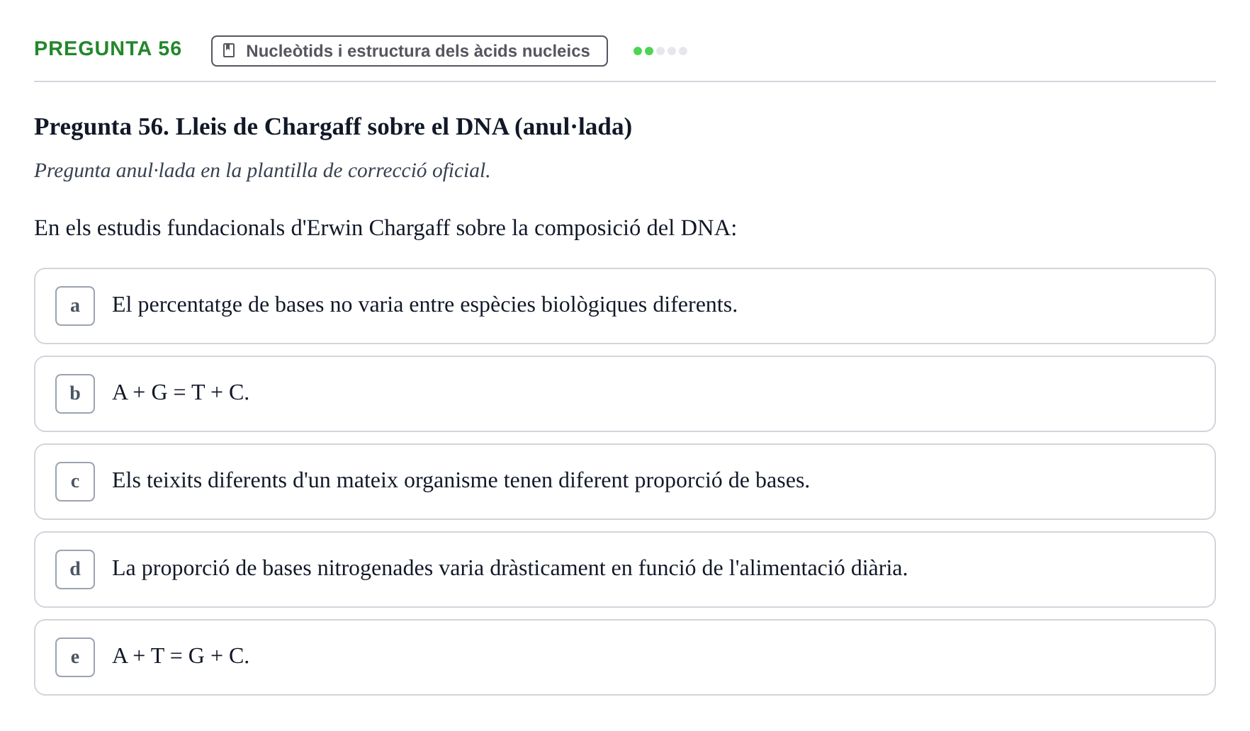 Enunciado: Pregunta 56 · Bioquímica i Biologia Molecular URV 2011