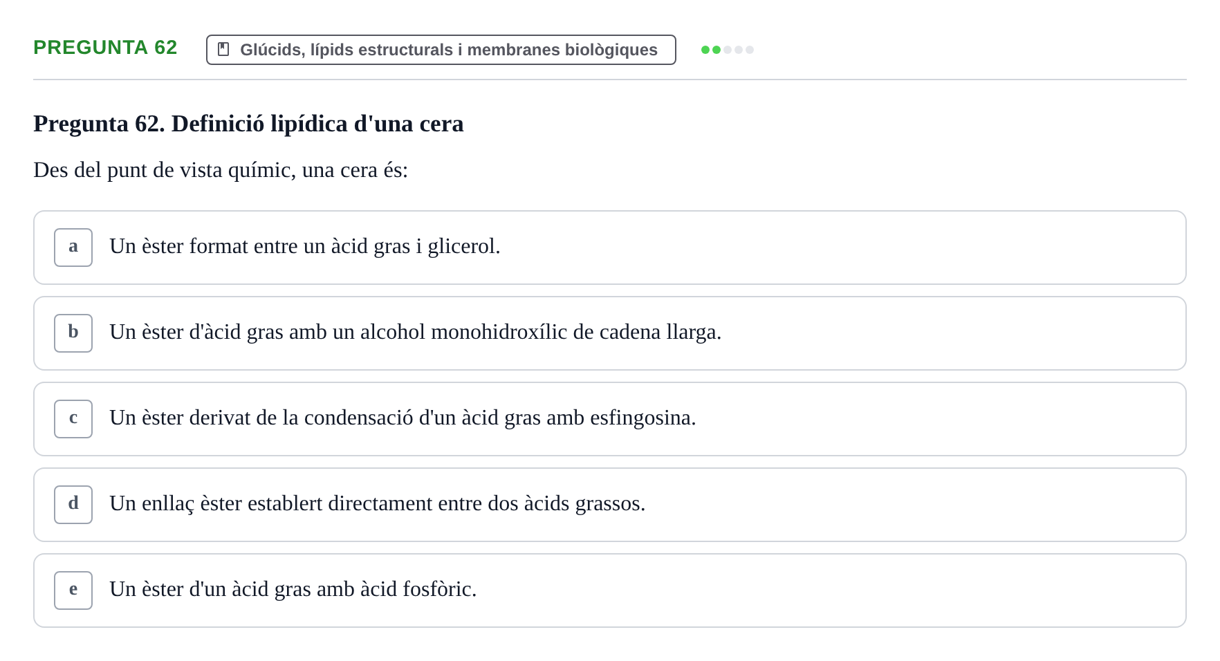 Enunciado: Pregunta 62 · Bioquímica i Biologia Molecular URV 2011