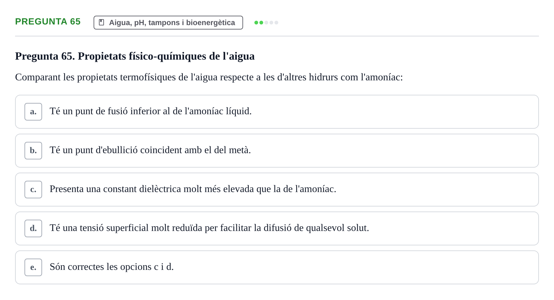 Enunciado: Pregunta 65 · Bioquímica i Biologia Molecular URV 2011