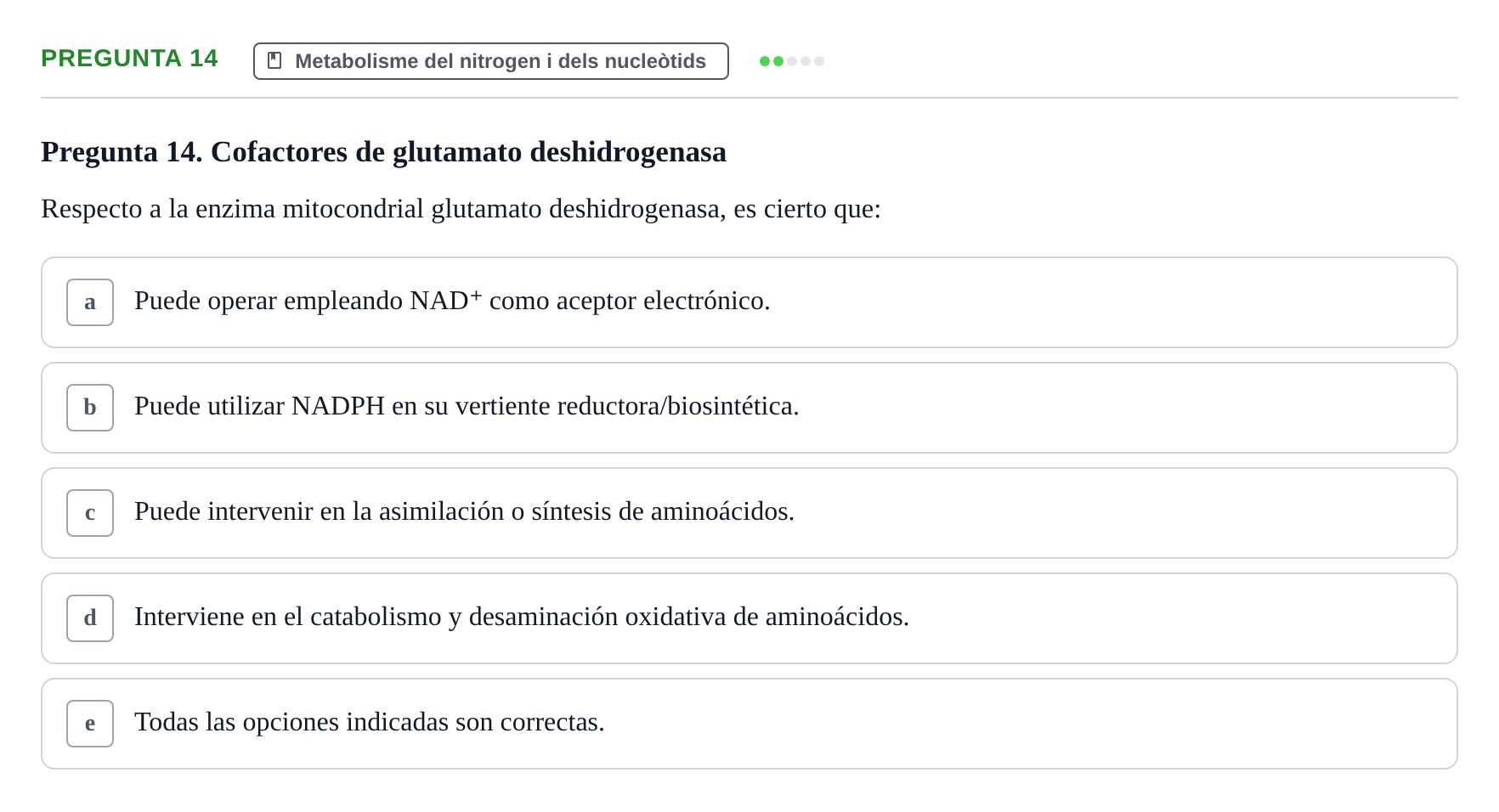 Enunciado: Pregunta 14 · Bioquímica i Biologia Molecular URV 2013