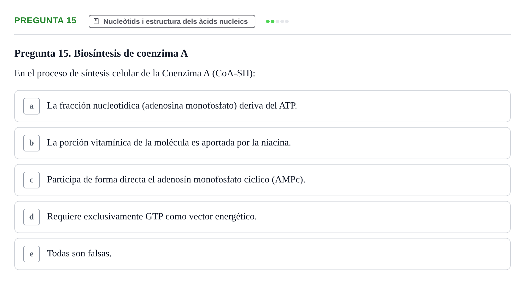 Enunciado: Pregunta 15 · Bioquímica i Biologia Molecular URV 2013