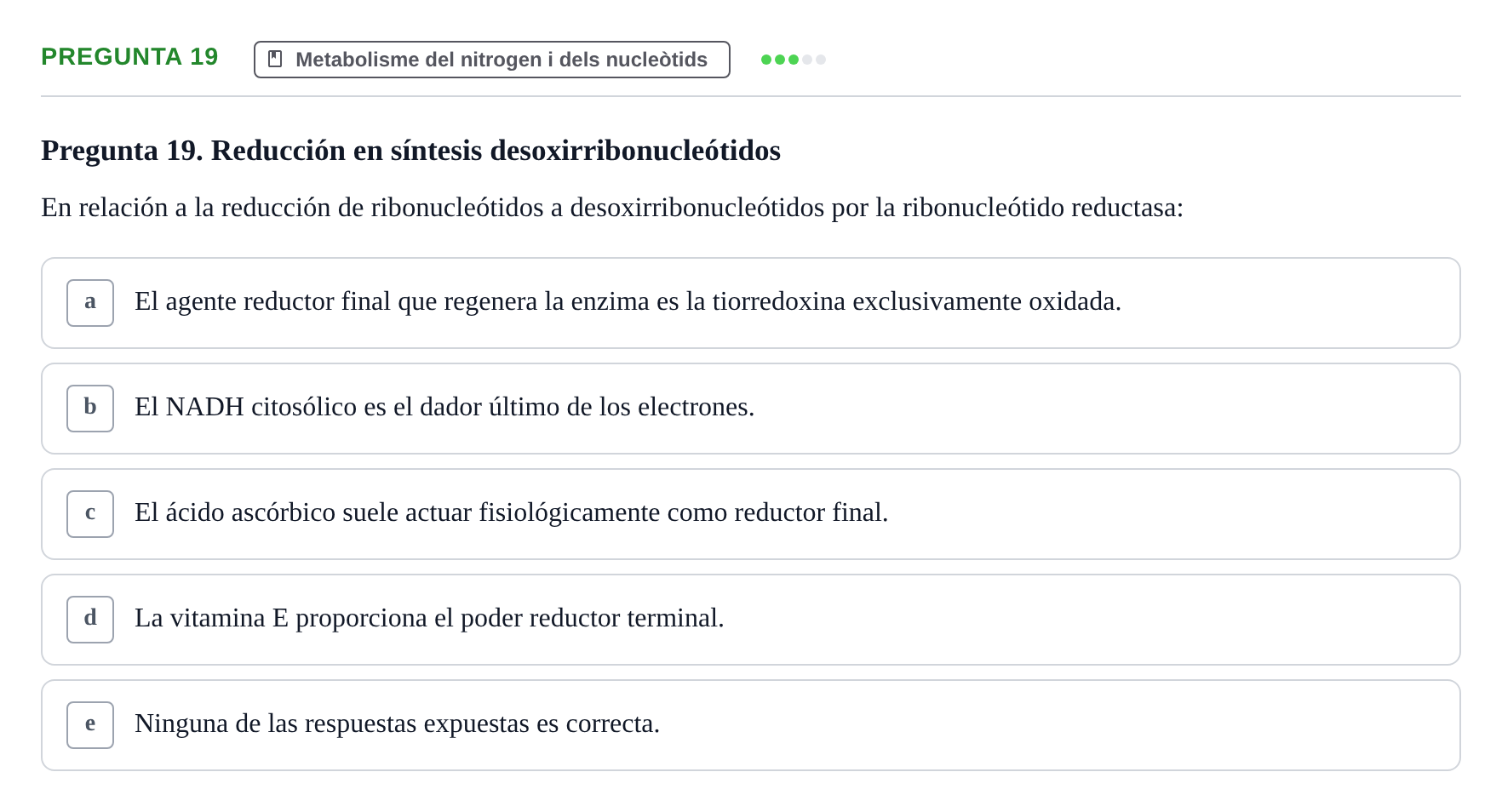 Enunciado: Pregunta 19 · Bioquímica i Biologia Molecular URV 2013
