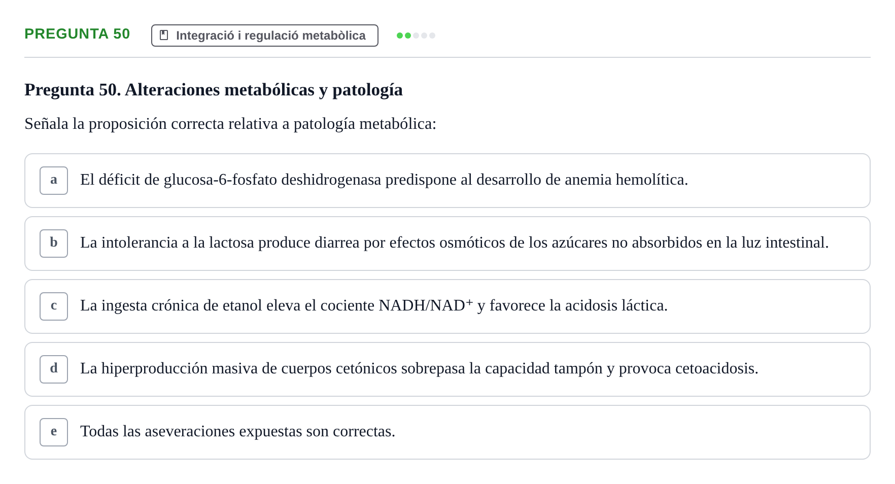 Enunciado: Pregunta 50 · Bioquímica i Biologia Molecular URV 2013