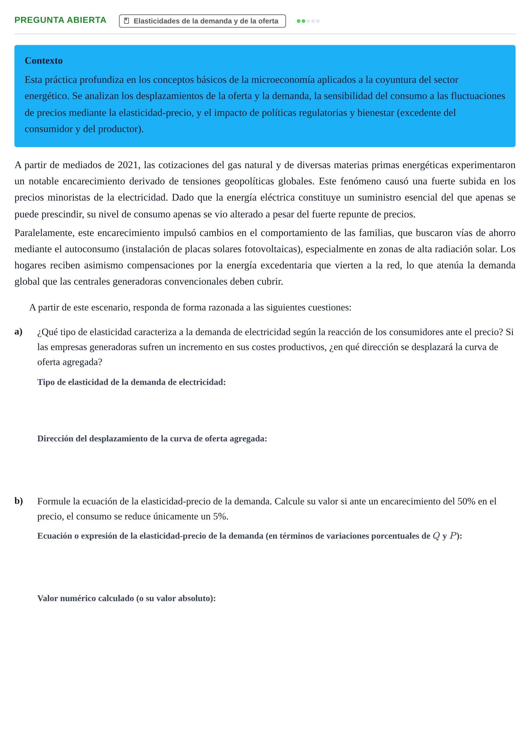 Enunciado: Pregunta abierta - Elasticidad