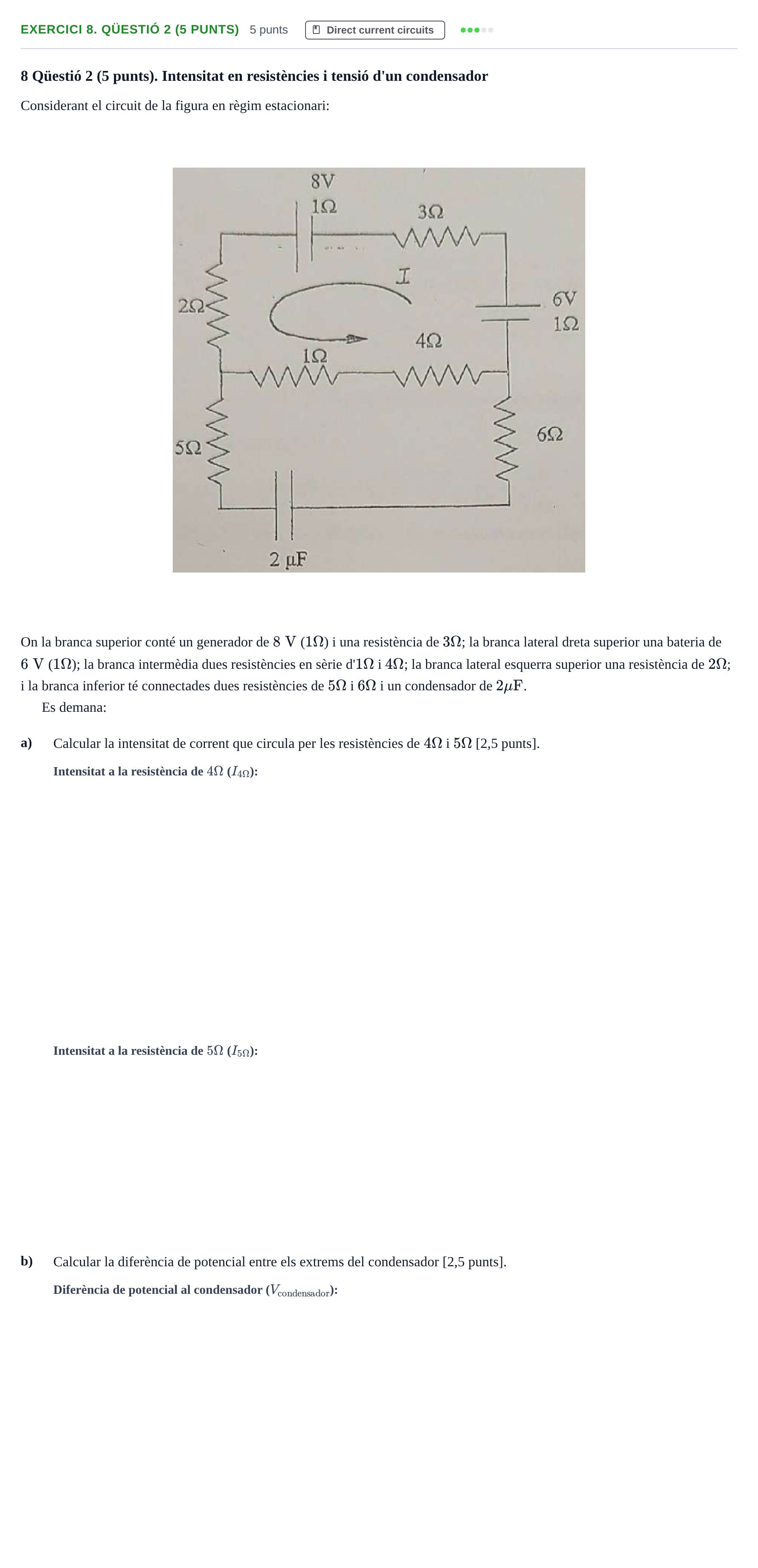 Enunciado: Ejercicio 8. Qüestió 2 (5 punts) · Física II URV Recull d'exàmens i problemes d'Electricitat (Física II)
