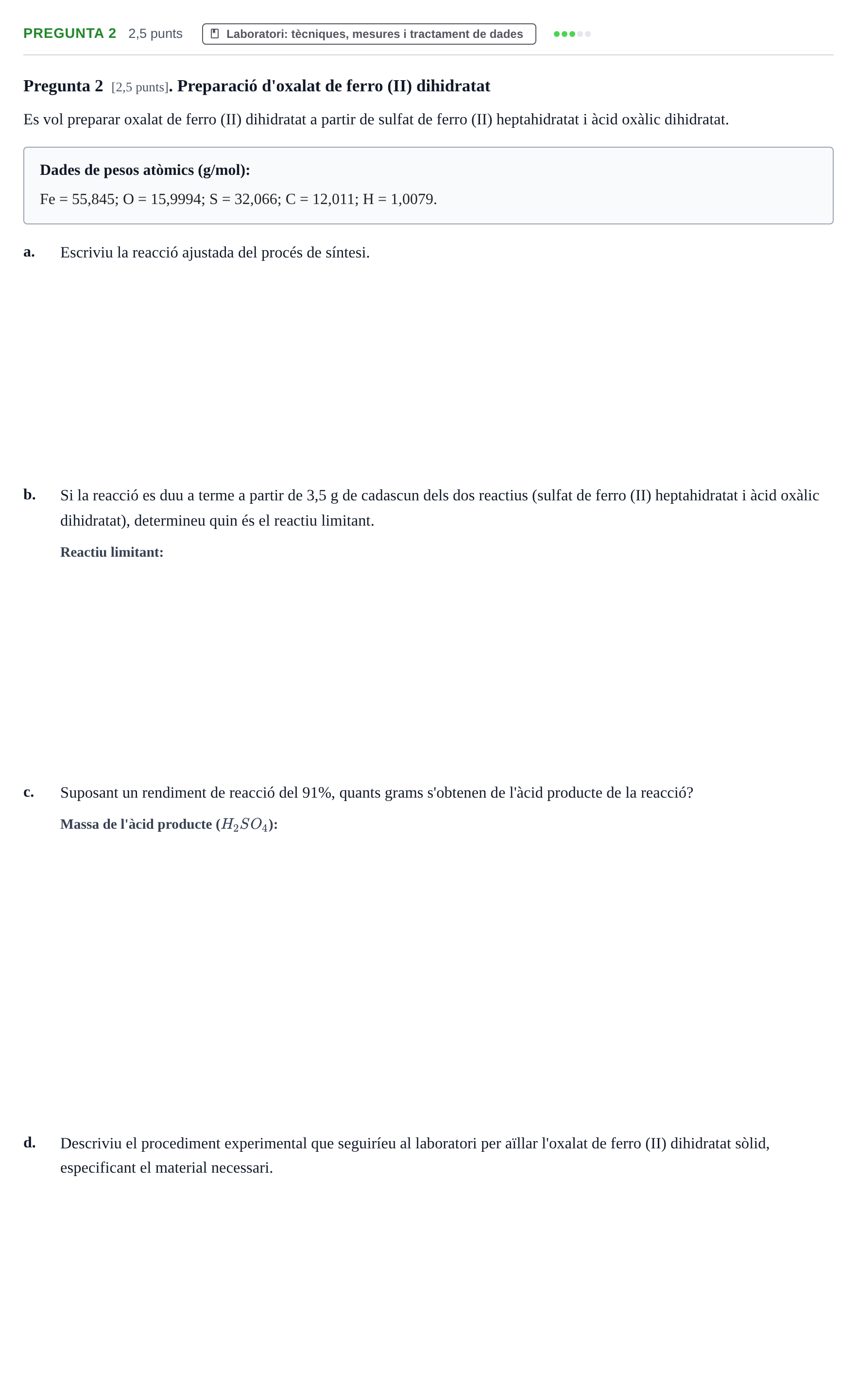 Enunciado: Pregunta 2 · Química I URV 2018