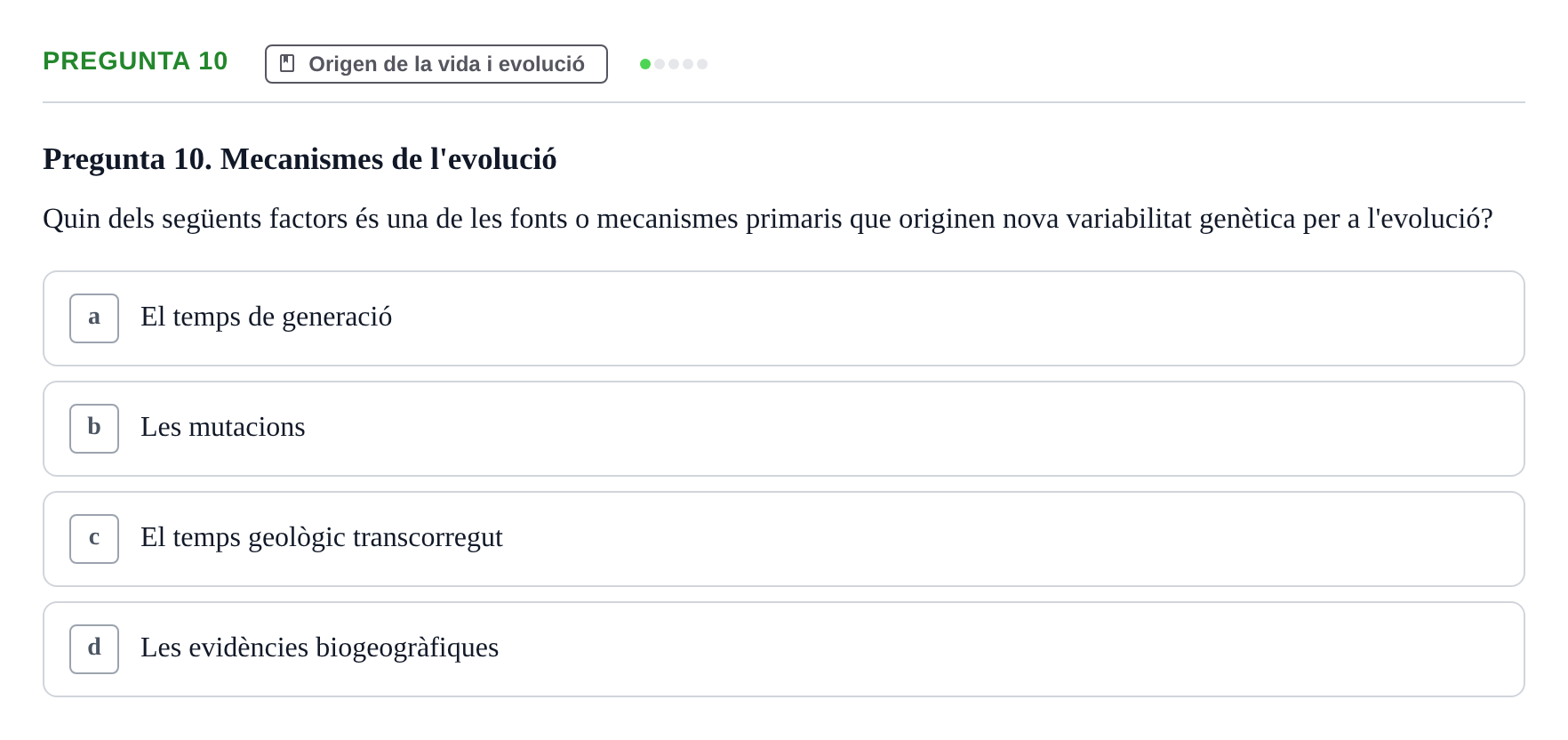 Enunciado: Pregunta 10 · Biología URV Examen de Biologia