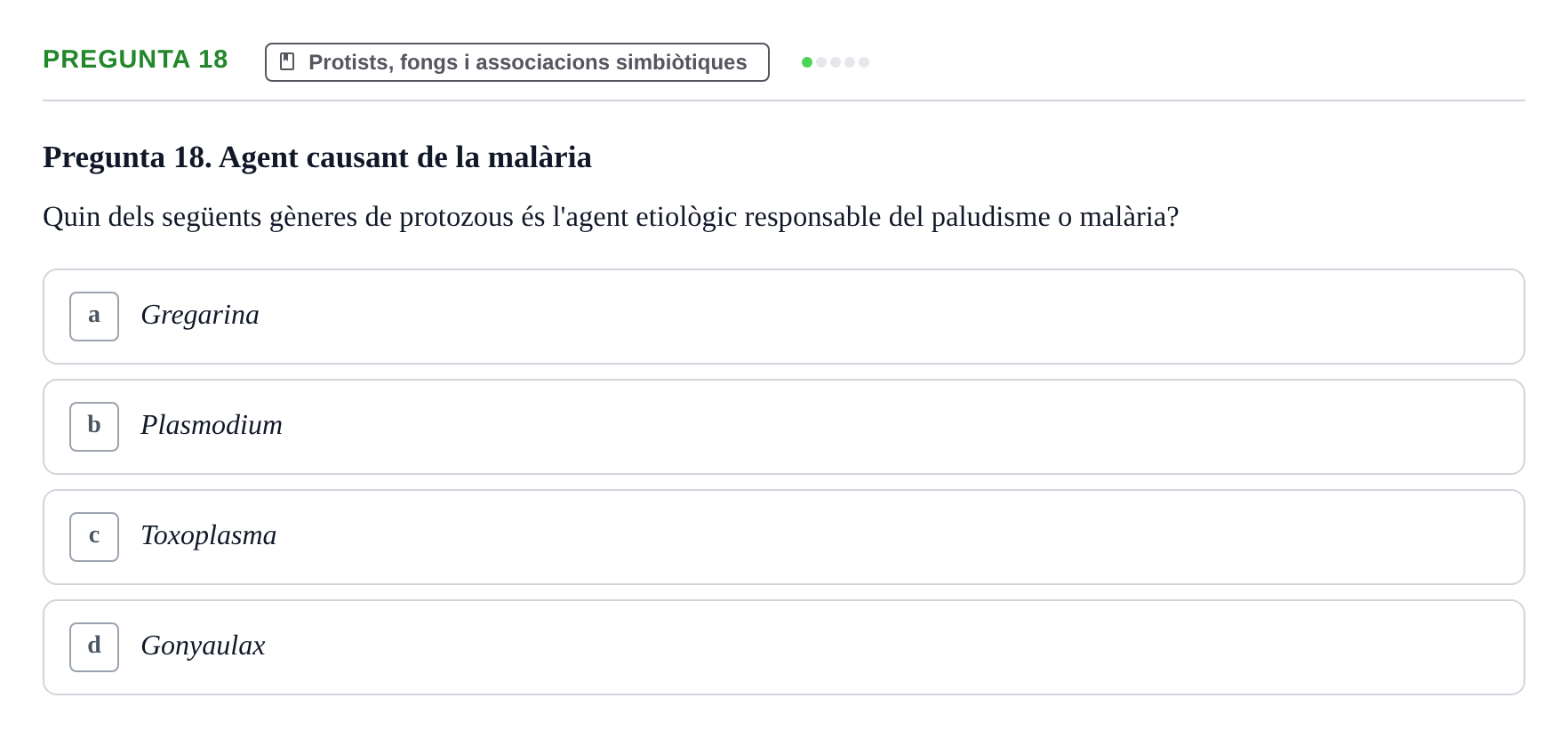 Enunciado: Pregunta 18 · Biología URV Examen de Biologia