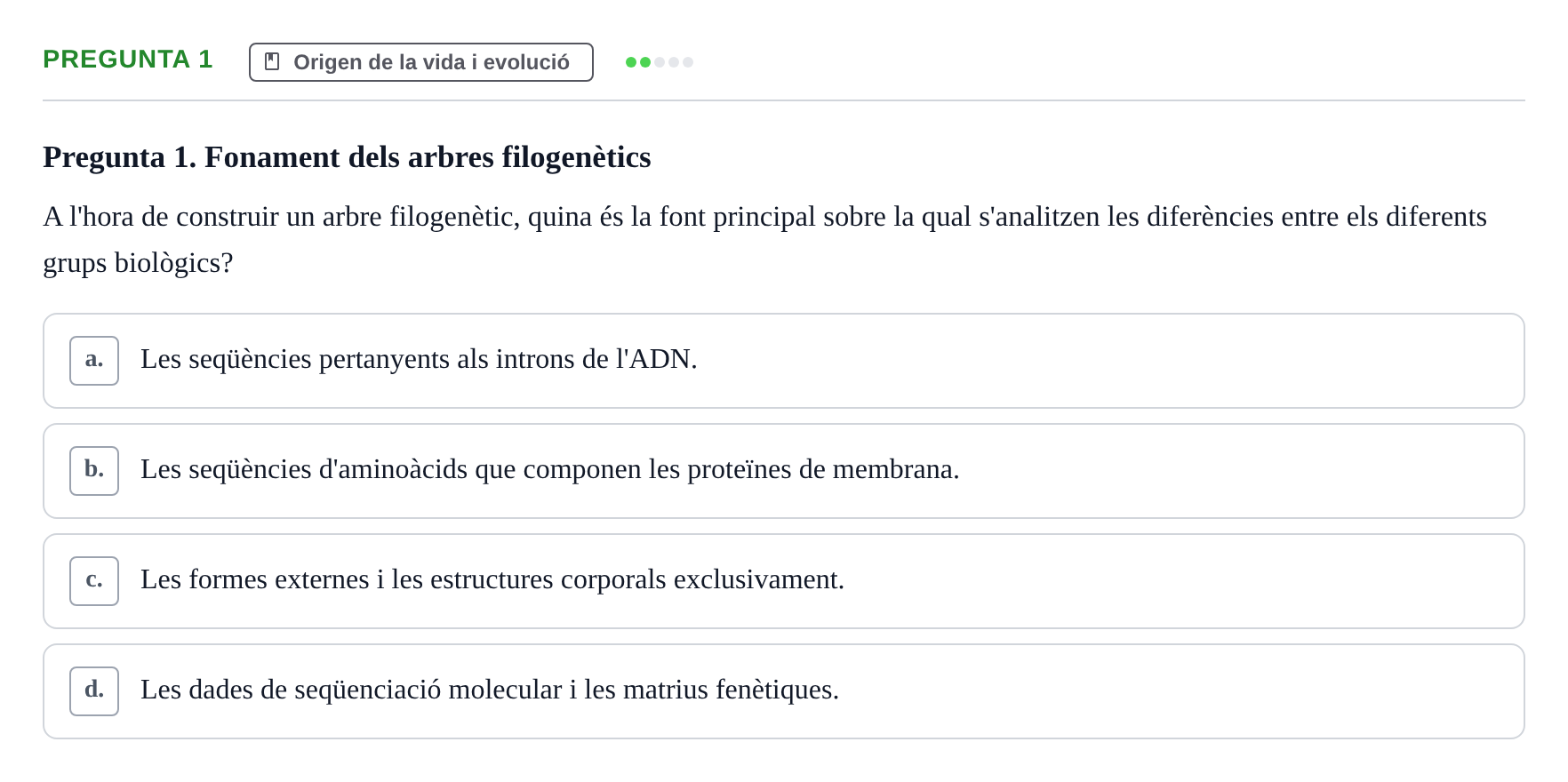 Enunciado: Pregunta 1 · Biología URV Examen de Biologia