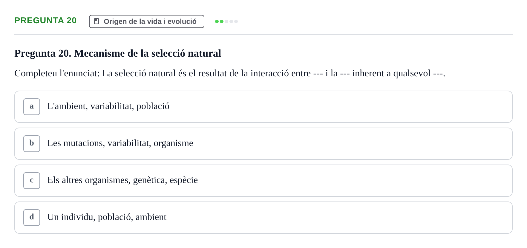 Enunciado: Pregunta 20 · Biología URV Examen de Biologia