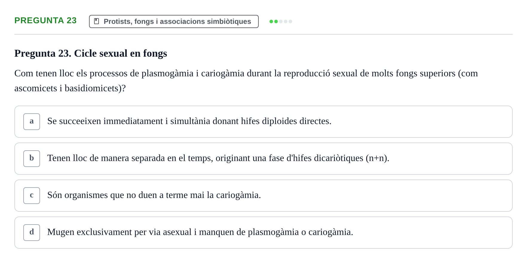 Enunciado: Pregunta 23 · Biología URV Examen de Biologia