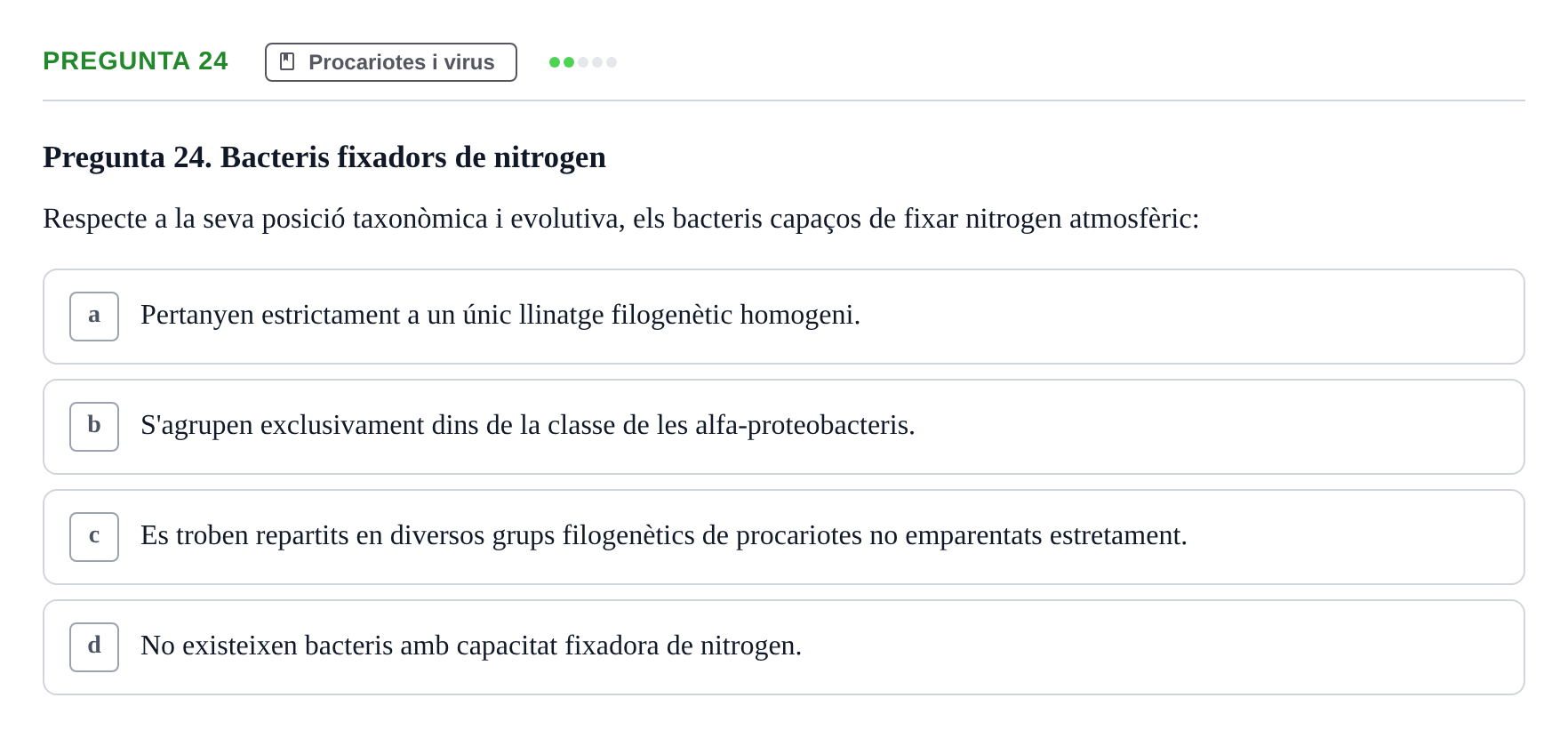 Enunciado: Pregunta 24 · Biología URV Examen de Biologia