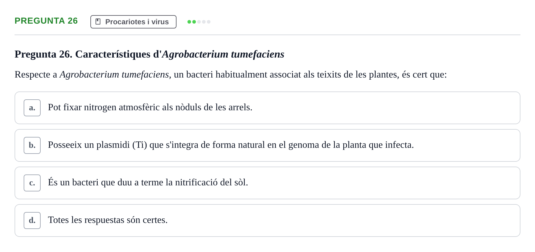 Enunciado: Pregunta 26 · Biología URV Examen de Biologia